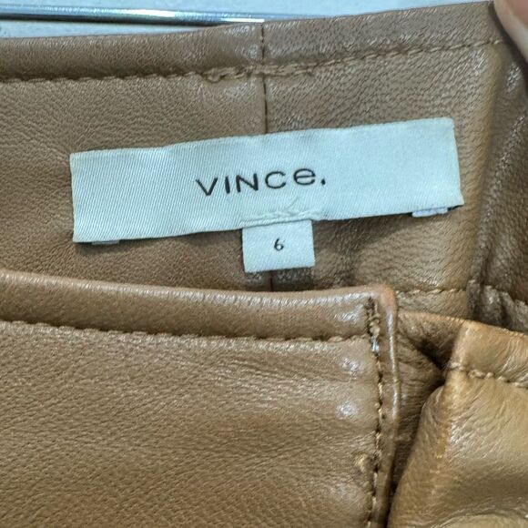 Vince $1250 Leather Seamfront Trousers/Pants in Camel - Picture 7 of 9